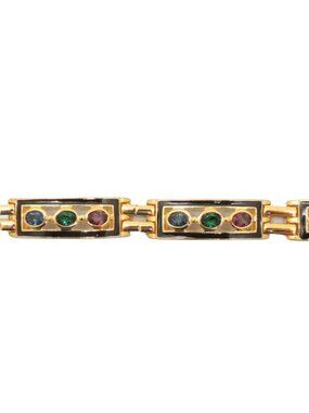 Vintage 1980s Signed Bijoux Cascio Italy Enamel & Rhinestone Bracelet